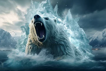 Foto op Canvas Arctic Polar bear on iceberg. Winter nature arctic white mammal. Generate Ai © juliars