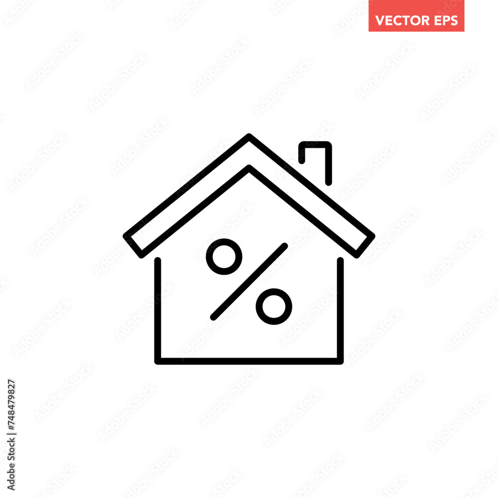 Poster black single mortgage rate line icon, simple house shape commercial financial business flat design c