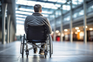 Obraz premium Man in Wheelchair in Building
