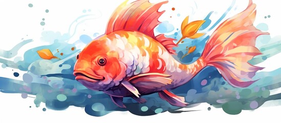 Watercolor catfish illustration using bright colors hand drawn fish isolated on white background.