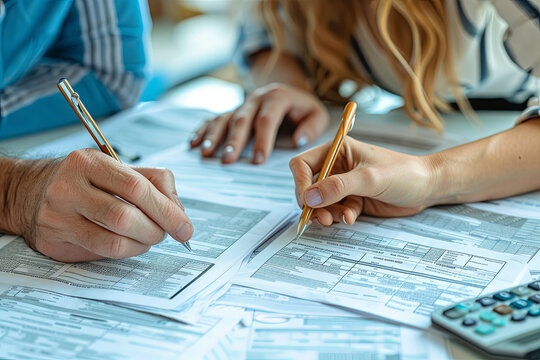 Accountants completing tax forms