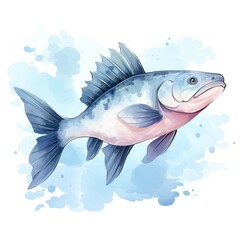 Watercolor catfish illustration using bright colors hand drawn fish isolated on white background.