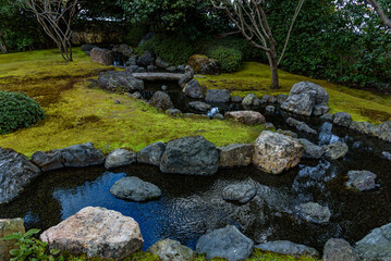 Garden in Jonangu Shinto Shrine from Heian period in southern Kyoto Japan - obrazy, fototapety, plakaty