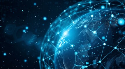Global world network and telecommunication on earth abstract background