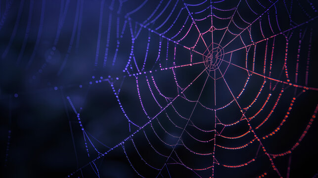 Spider web silhouette against black wall - Halloween, Generative Ai

