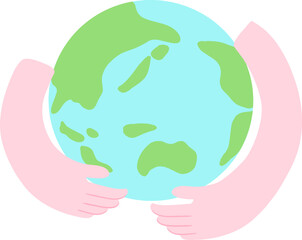 An image of wrapping the earth in your hands, a simple and stylish hand-drawn illustration / 手で地球を包むイメージ、シンプルでおしゃれな手描きイラスト