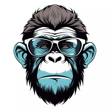 vector image of monkey wearing glasses design on white background, vector illustration, animal logo. generative ai