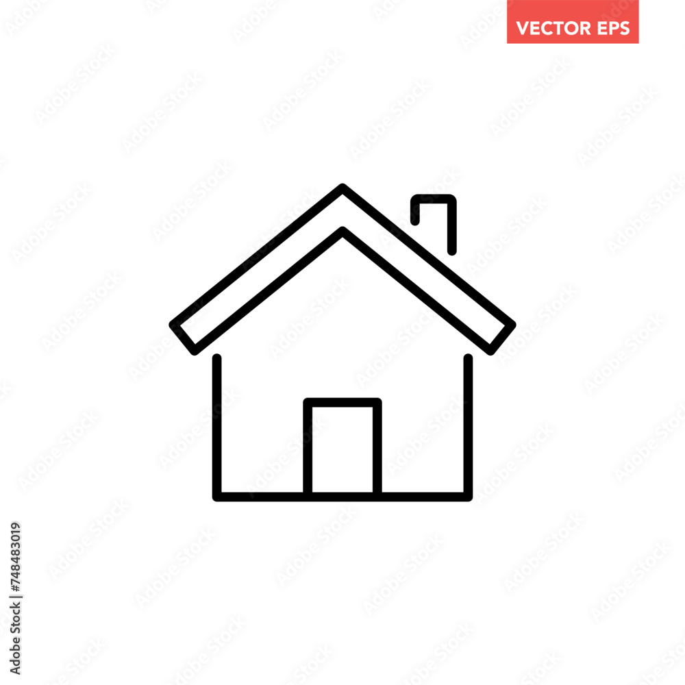 Poster black single house line icon, simple style real estate flat design concept pictogram vector for app 