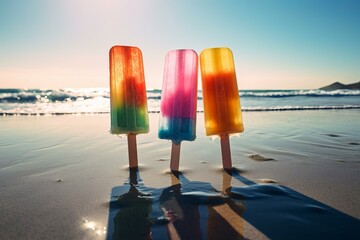 Relaxing Popsicles beach sunny day. Lolly sun. Generate Ai