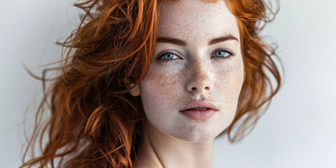 Young redhead woman portrait with copyspace