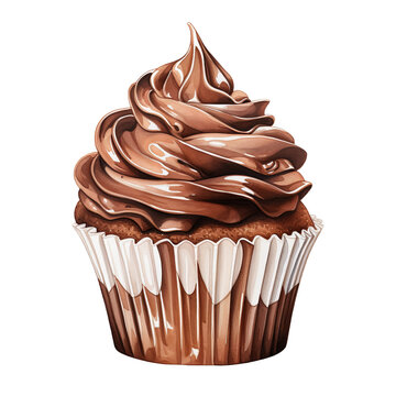 recommend clip art: Chocolate cupcake watercolor clipart illustration on transparent background