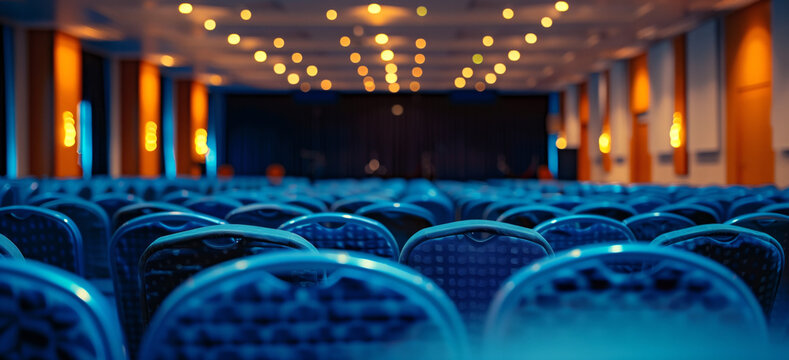 Seminar hall, community hall, auditorium, stage and seats before opening. 