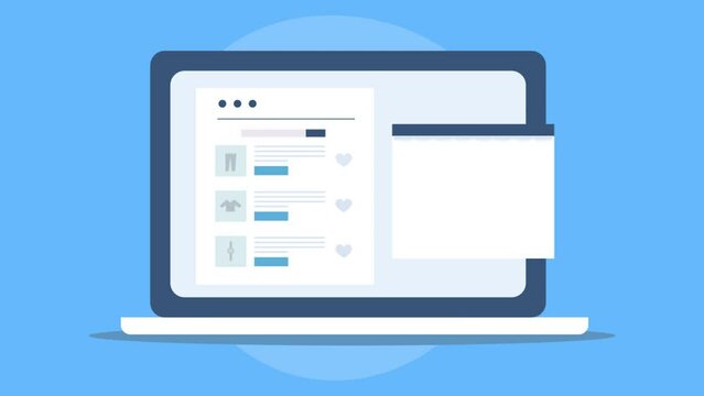 User collecting product for future purchase, ecommerce wishlist, online shopping web store buying with credit card, conceptual video animation.
