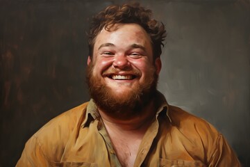 Sociable Portrait of cheerful chunky man sitting in pub. Smiling man holding glass of beer. Generate ai