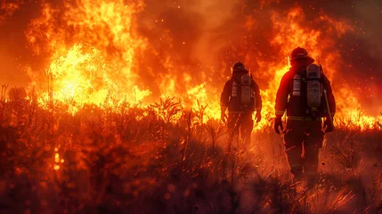Foto op Plexiglas Firefighters fighting a fire in the forest © Aliaksandra