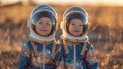 Children in Spacesuits Exploring the Outdoors