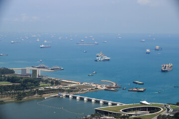 a fleet of tankers and cargo ships off Singapore