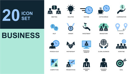 icon set business isolated silhouette icon set business, marketing, management, social, loyalty, service, retention, handshake, fist bump and more sign. UI icon set in a flat design.