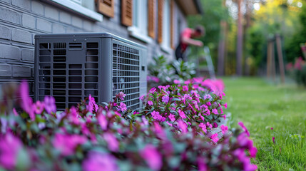 air source heat pump outdoor unit. The energy stored in the air is simply extracted and can be used for heating, hot water and cooling