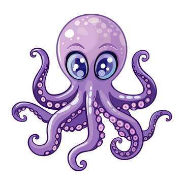 Cute octopus cartoon icon over white background. AI Generative