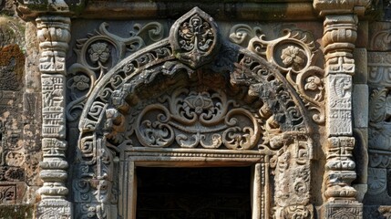 A closeup of an ancient stone doorway reveals intricate patterns and symbols hinting at the culture and customs of a bygone era.