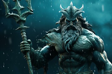 Mighty Poseidon trident sea. Water home. Generate Ai - obrazy, fototapety, plakaty