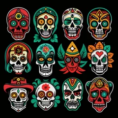 Runde Alu-Dibond Bilder Schädel Beautifully Drawn Dia de Muertos Skull Artworks - Colorful Mexican Calavera Designs for Day of the Dead  
