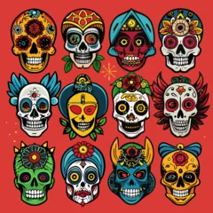 Glasbilder Schädel Beautifully Drawn Dia de Muertos Skull Artworks - Colorful Mexican Calavera Designs for Day of the Dead  