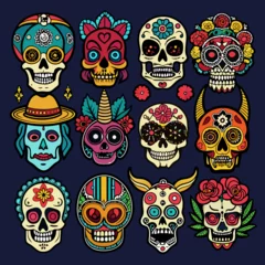 Tuinposter Schedel Beautifully Drawn Dia de Muertos Skull Artworks - Colorful Mexican Calavera Designs for Day of the Dead  