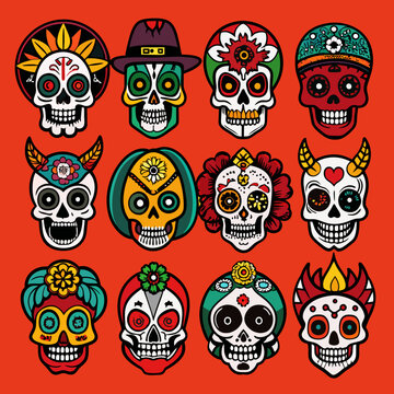 Beautifully Drawn Dia de Muertos Skull Artworks - Colorful Mexican Calavera Designs for Day of the Dead

