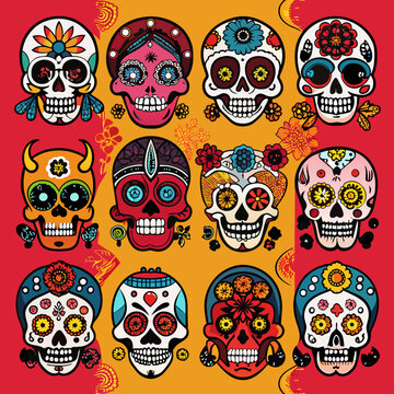 Beautifully Drawn Dia de Muertos Skull Artworks - Colorful Mexican Calavera Designs for Day of the Dead

