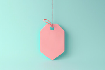 3d shopping price tag on pastel background. Template for discount or sale message, special offer promotion. Fashion label tag mockup. Black Friday sale, online shopping, copy space