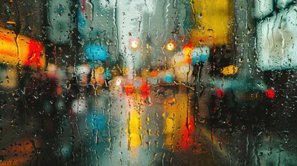 Raindrops on Window with Colorful Graffiti