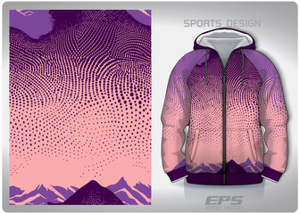 Vector sports hoodie background image.Mountain view purple polka dot sky pattern design, illustration, textile background for sports long sleeve hoodie,jersey hoodie.eps