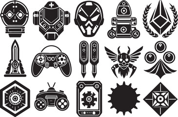 Greyscale cyberpunk video game symbol. Hand drawn vector illustration	