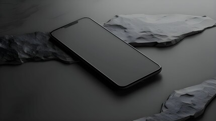 Smartphone on Textured Dark Stone Surface Ai generated
 - obrazy, fototapety, plakaty