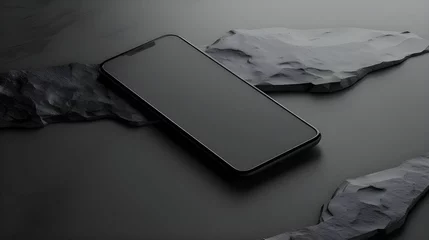 Foto op Plexiglas Smartphone on Textured Dark Stone Surface Ai generated  © DigitalNomadPN
