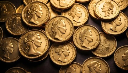 Lot of  of gold coins close-up