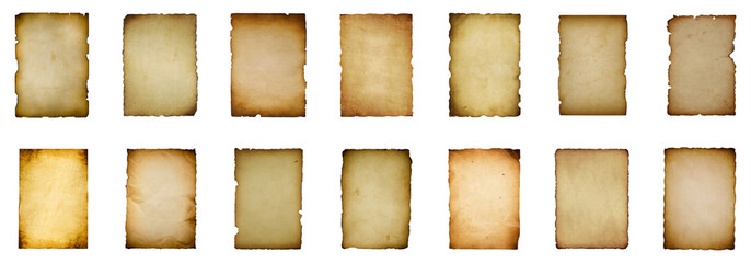 Set Of Old Vintage Parchement Paper Sheet Isolated On Transparent Background