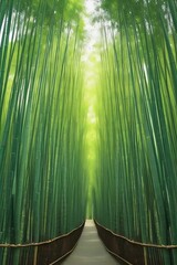Bamboo Forest Morning: Lush greenery with intricate textures of bamboo leaves and tropical foliage