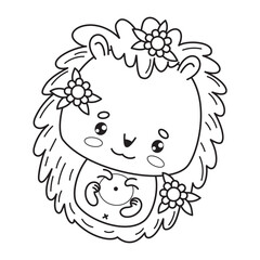 Cute hedgehog. Animal outline kawaii character. Vector illustration. Line drawing, coloring book. Kids collection.