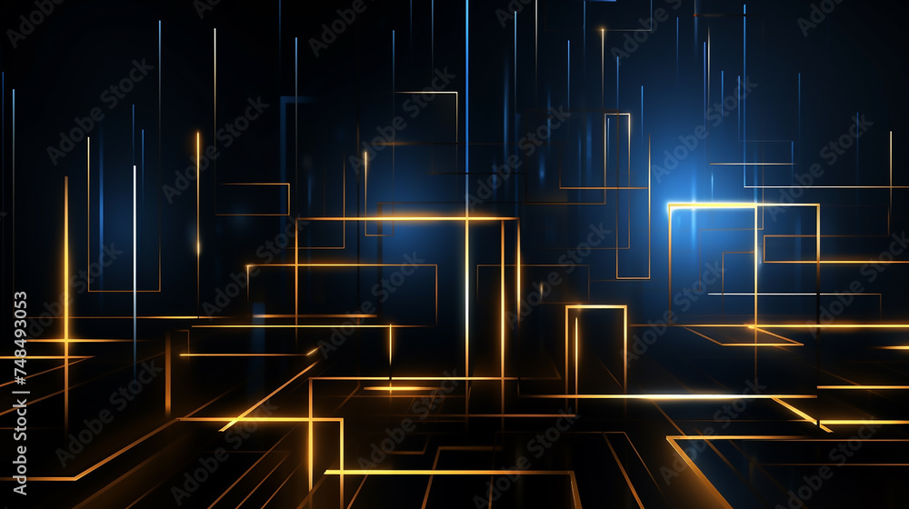 Aufkleber abstract square technology dark blue gold gradient background with digital geometric shape and line.