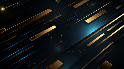 Abstract square technology dark blue gold gradient background with digital geometric shape and...