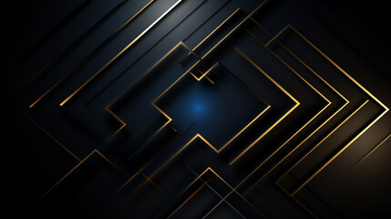 Abstract square technology dark blue gold gradient background with digital geometric shape and line. Abstract technology futuristic glowing blue and gold light lines with speed motion blur effect.