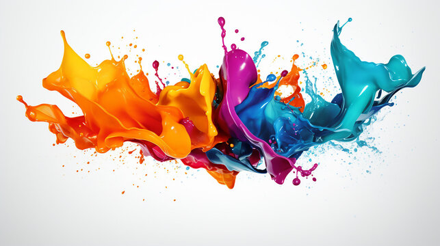 watercolor liquid colorful vibrant rainbow Holi paint color powder explosion with bright colors white background. 