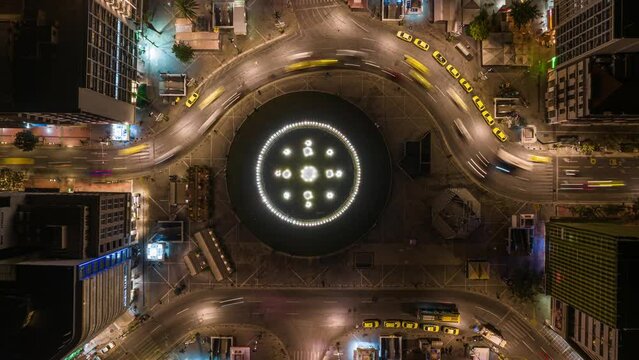 Aerial hyperlapse of Omonoia Square in Athens at night