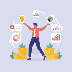 2d vector illustration colorful business , Achieving the goal among many goals with the best proposal and the best results