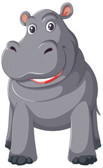 A smiling cartoon hippo with a red collar.