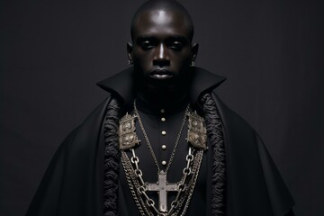 Devotional Priest church black african. Cross man religion. Generate Ai - obrazy, fototapety, plakaty