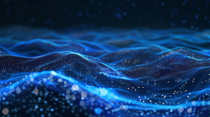 Fototapeta premium Blue waves and lines on a dark background.